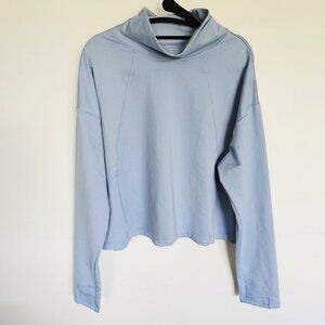ATHLETA Whistler Mock Neck Crop Shirt Top Women's Sz XL Blue Thumb Holes
